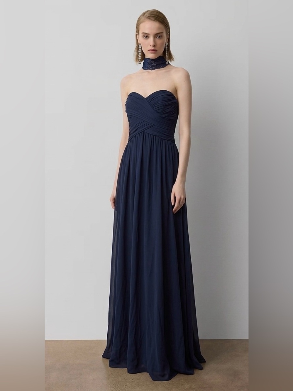 Ralph Lauren Strapless Chiffon Ruched Bust Formal Evening Maxi Gown Sz Large 14